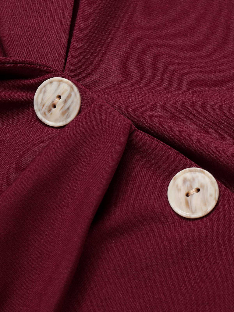 Abito a maniche lunghe con revers rosso violaceo anni '40