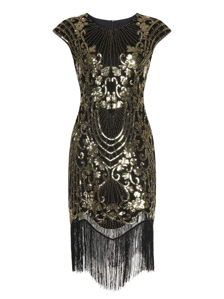 Abito nero maniche a cappuccio nappe paillettes anni '20