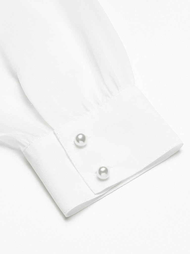 2PCS camicetta  maniche a sbuffo in raso e pantaloni anni '40