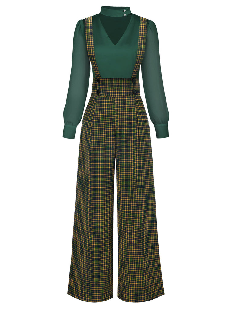 2PCS camicetta  maniche a sbuffo in raso e pantaloni anni '40