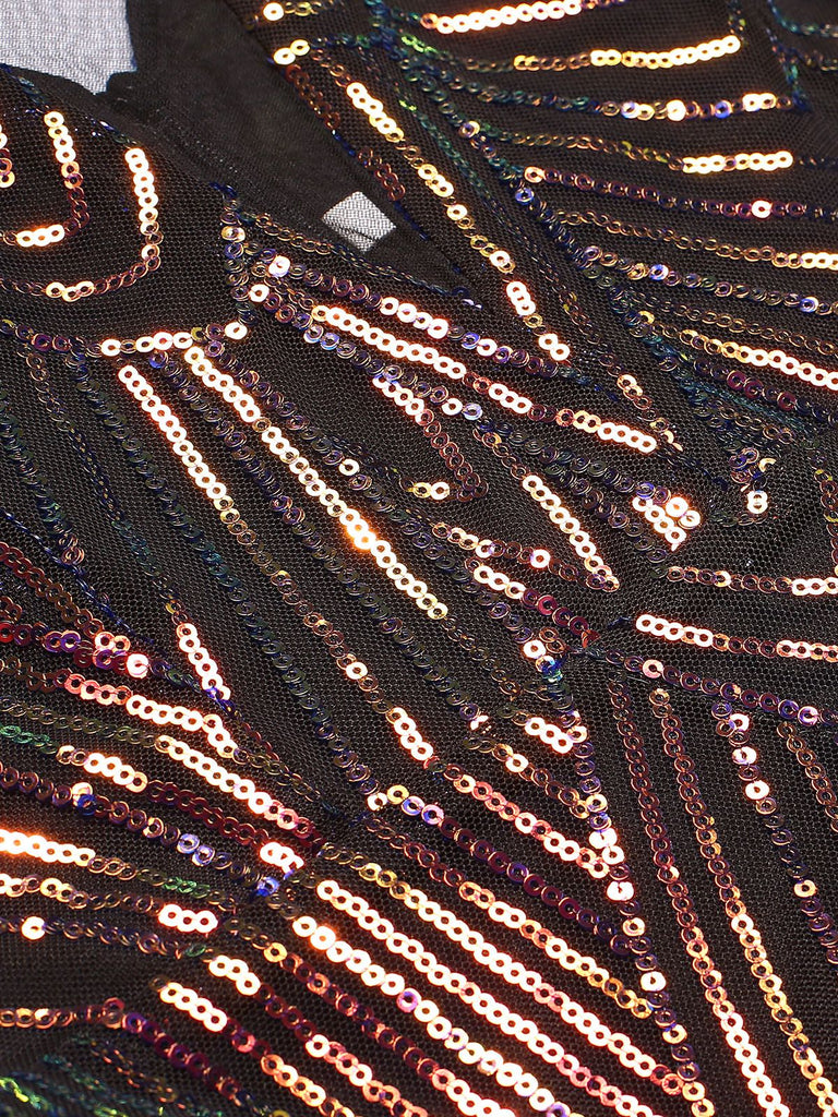 Abito a sirena paillettes scollo a V multicolore anni '20