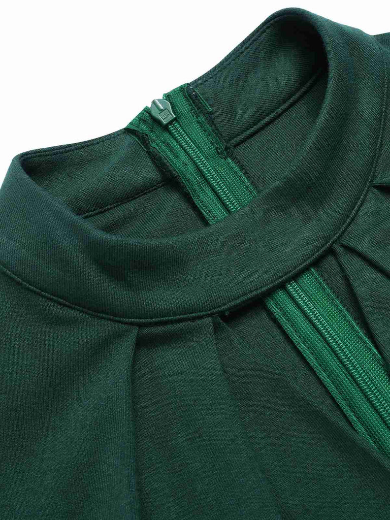 Tuta lunga plaid scollo a buco della serratura verde anni '30