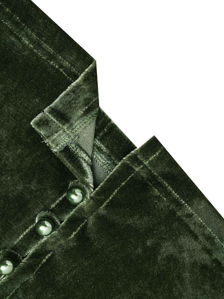 Abito in velluto perla scollo a V profondo verde anni '40