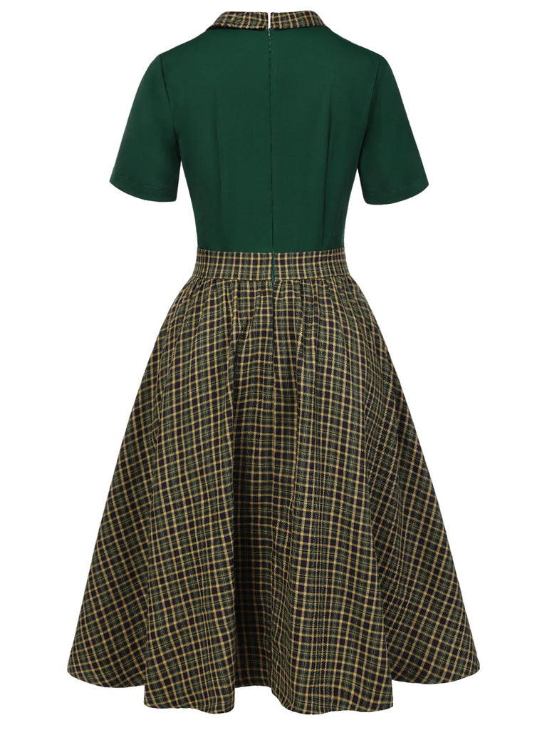Abito patchwork plaid con revers verde anni '50