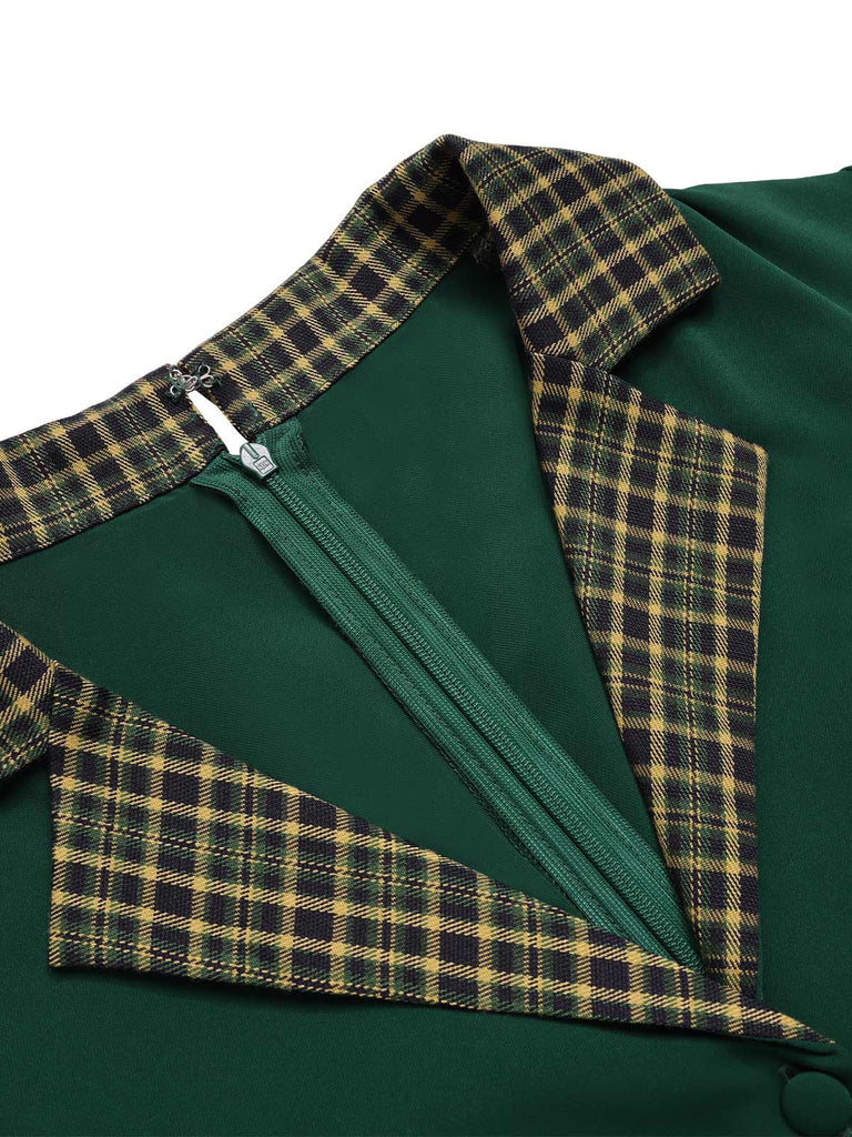 Abito patchwork plaid con revers verde anni '50