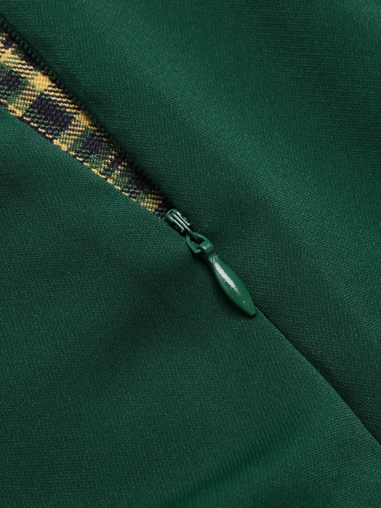 Abito patchwork plaid con revers verde anni '50