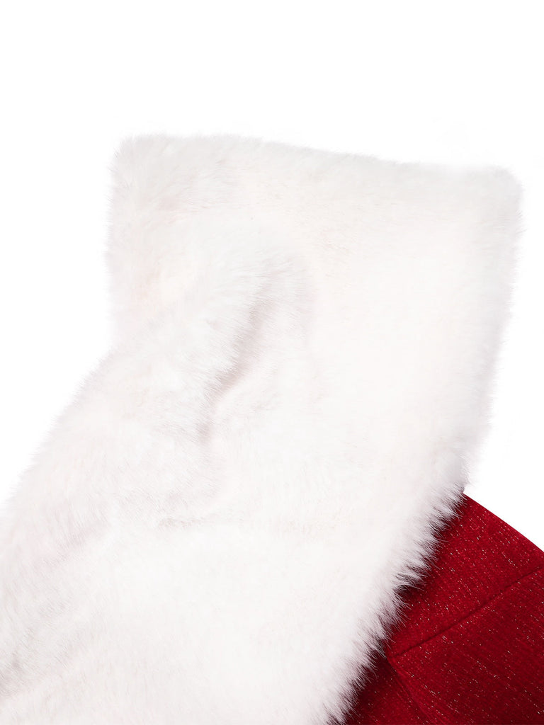 Abito in pelliccia sintetica con spalle scoperte rosso anni '60