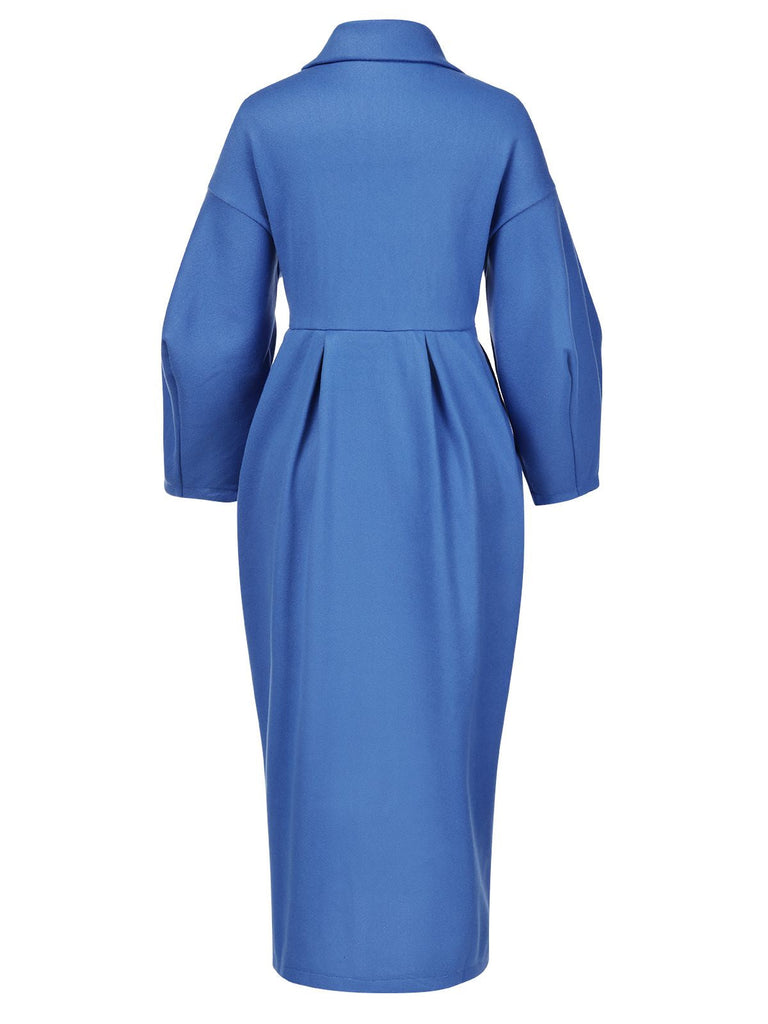 Cappotto con ampi revers e maniche a lanterna blu anni '60