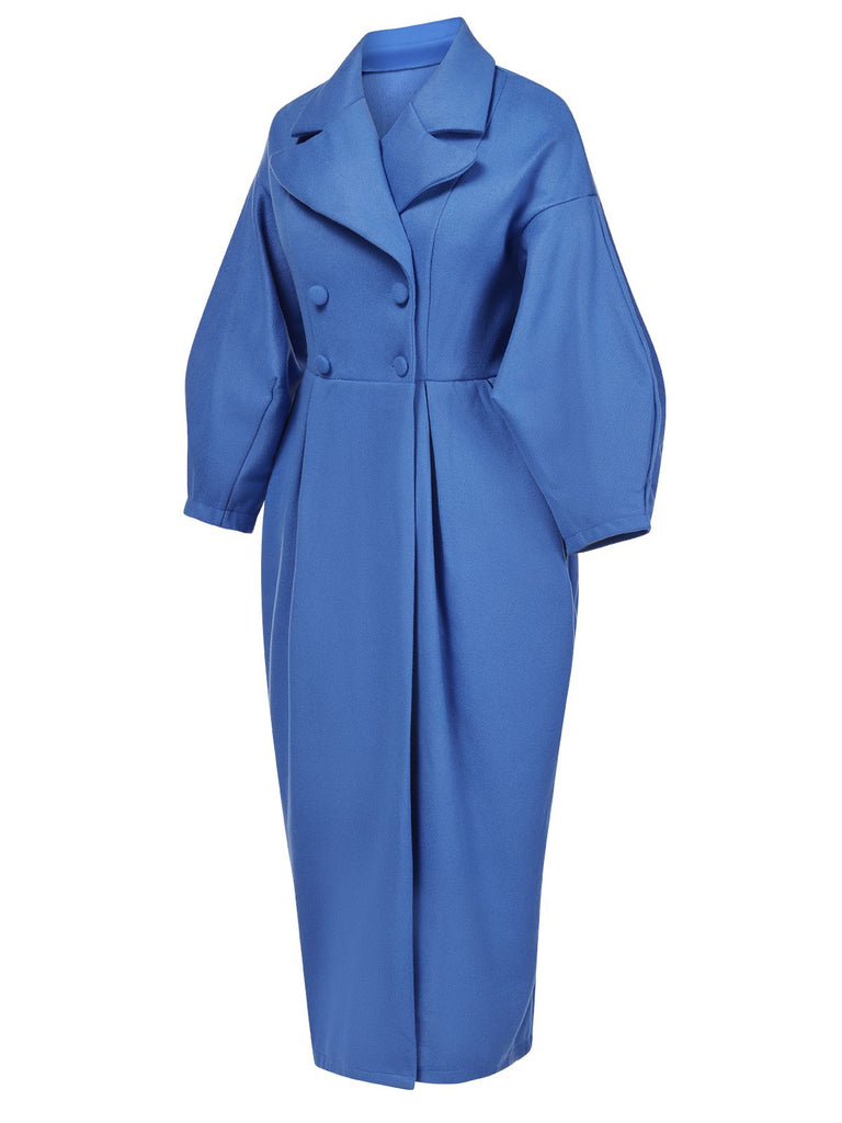 Cappotto con ampi revers e maniche a lanterna blu anni '60