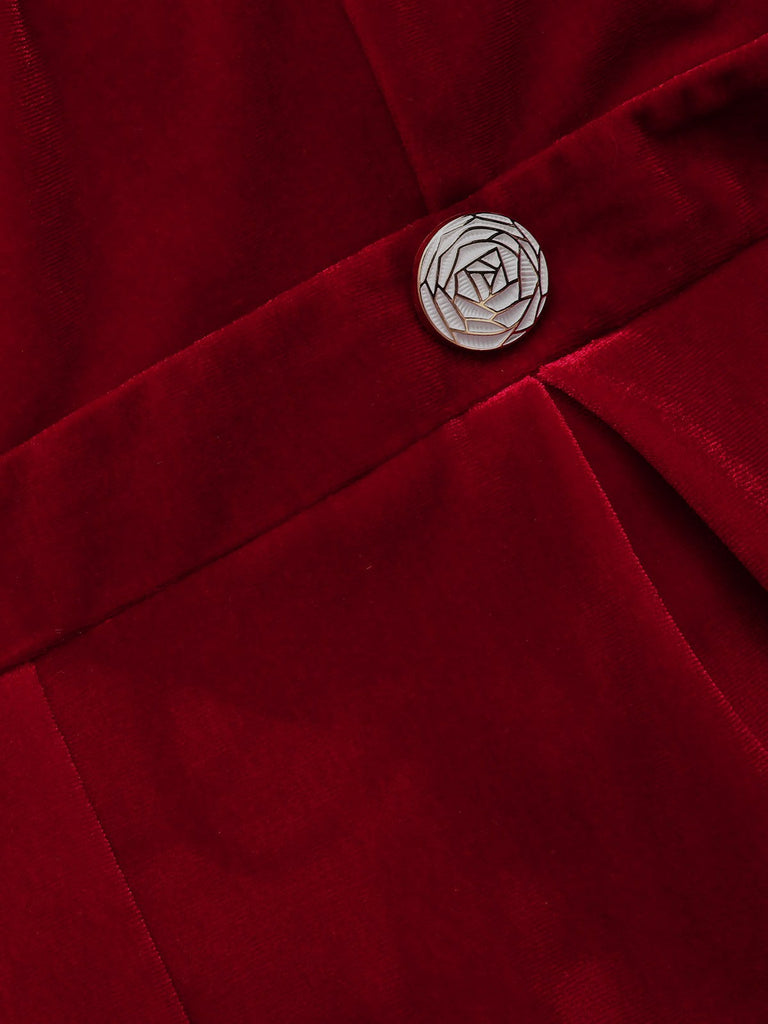 Tuta lunga in velluto spalle scoperte bottoni verde anni '50