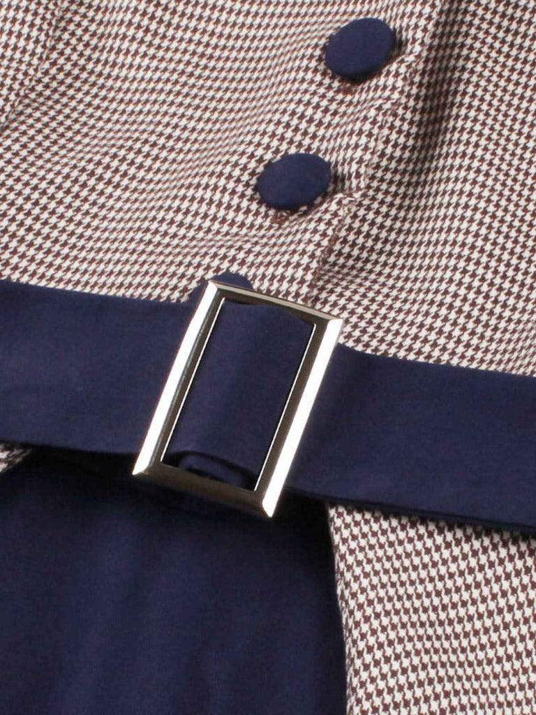 Abito pied de poule  con cintura patchwork blu scuro anni '50