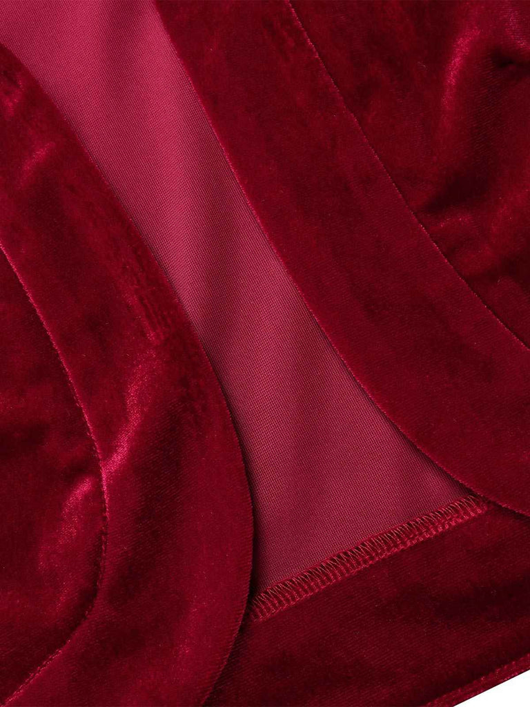 Giacca bolero in velluto con risvolto a contrasto rosso anni '30