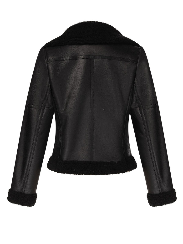 Cappotto in similpelle con revers a tinta unita nero anni '60