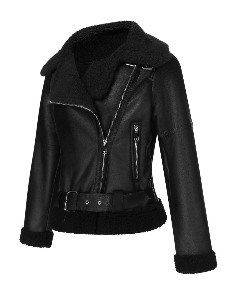 Cappotto in similpelle con revers a tinta unita nero anni '60