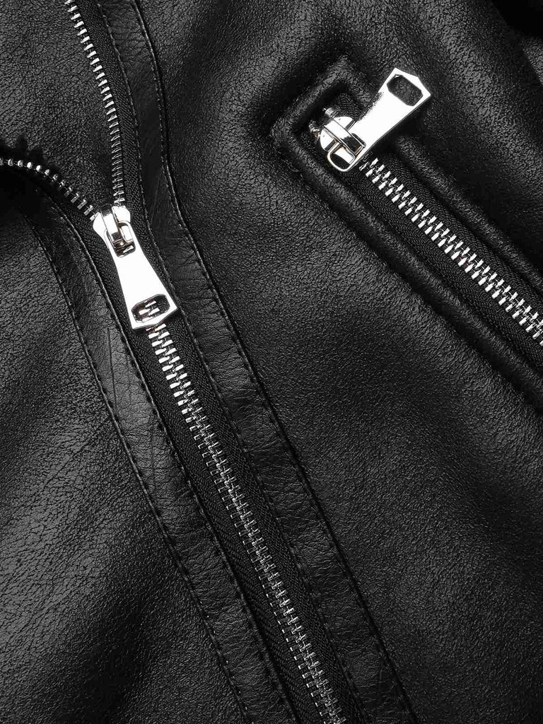 Cappotto in similpelle con revers a tinta unita nero anni '60