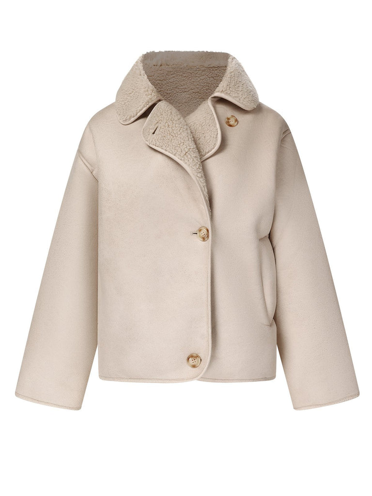 Cappotto in pile polare con fodera beige anni '60