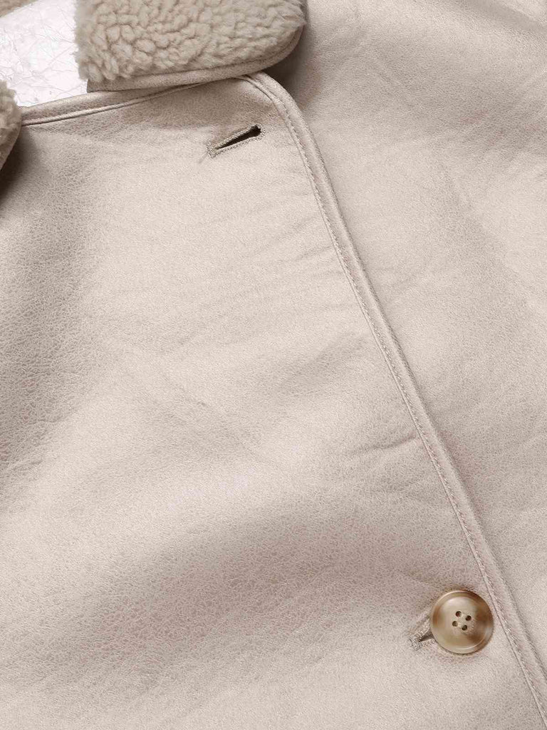 Cappotto in pile polare con fodera beige anni '60