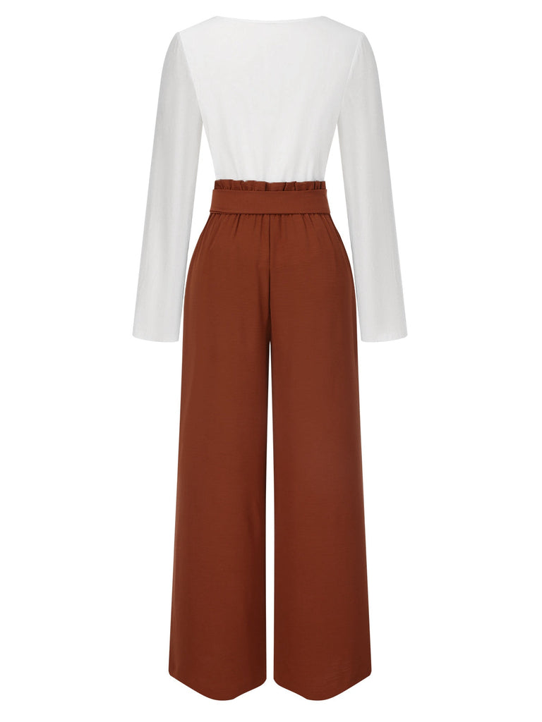 2PCS Top con scollo a V e pantaloni larghi anni '30