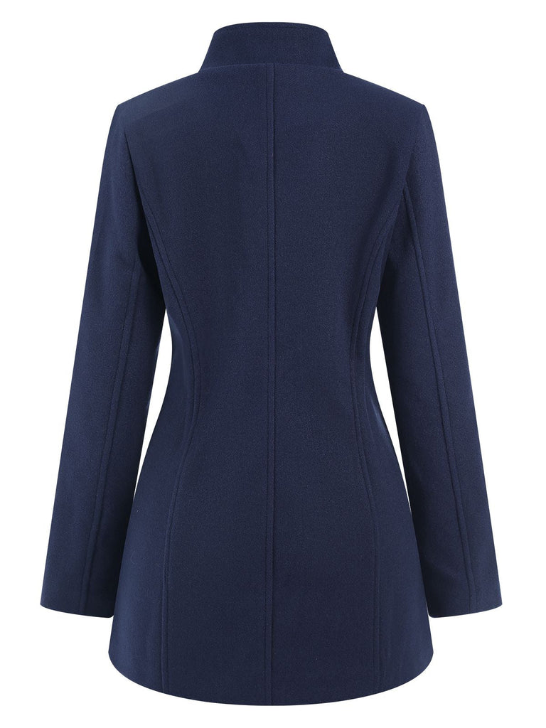 Cappotto doppiopetto con collo alto blu anni '40