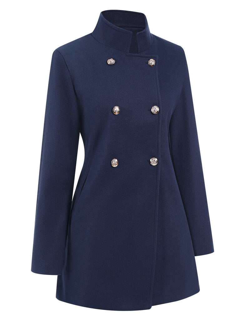 Cappotto doppiopetto con collo alto blu anni '40