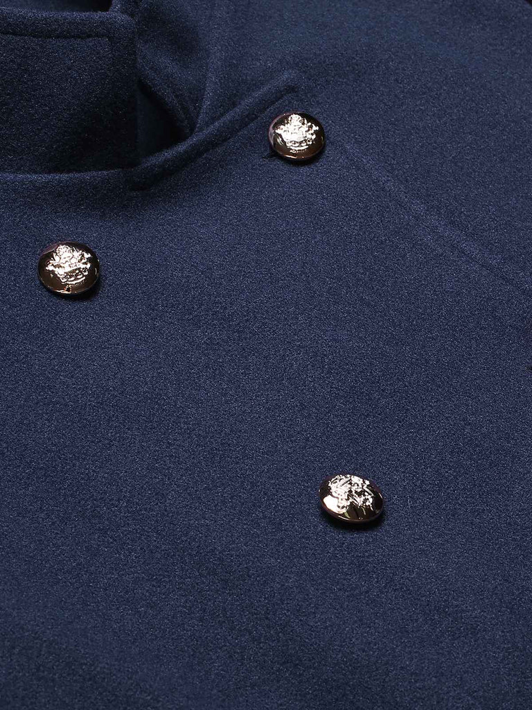 Cappotto doppiopetto con collo alto blu anni '40