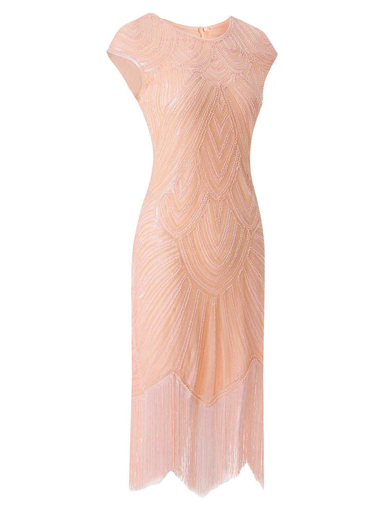 Abito paillettes scollo rotondo nappe rosa anni '20
