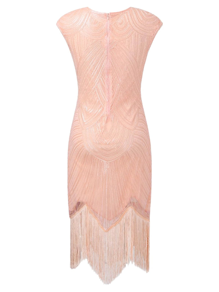 Abito paillettes scollo rotondo nappe rosa anni '20