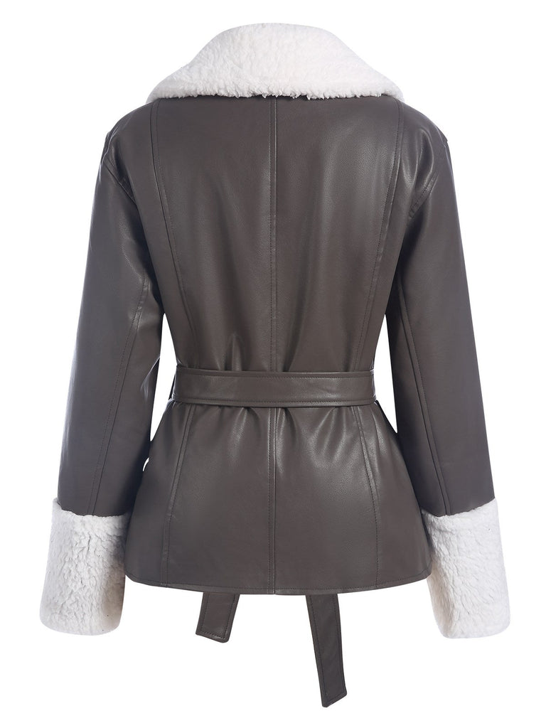 Cappotto in similpelle con cintura grigio anni '60