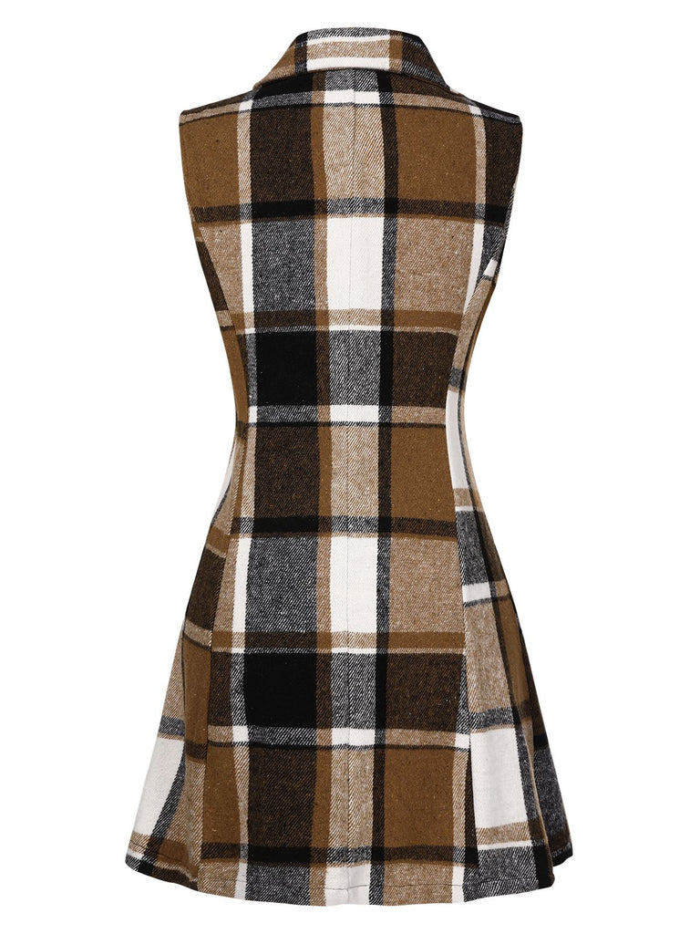 Cappotto senza maniche a quadri con revers multicolore anni '70