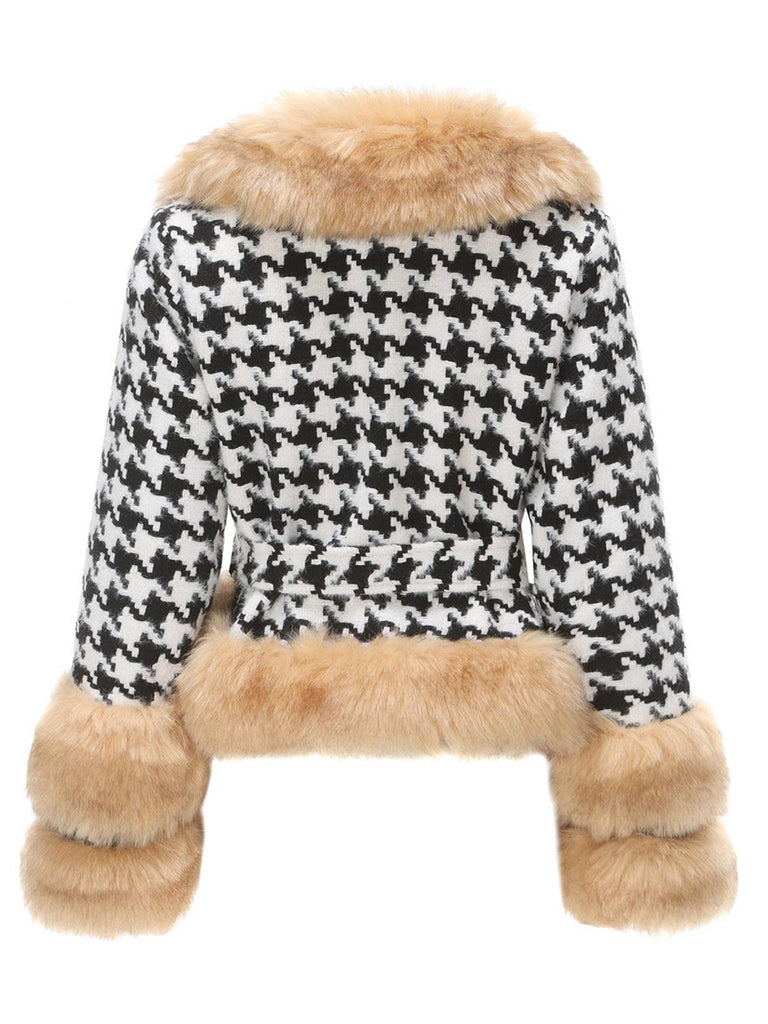 Cappotto in pelliccia sintetica pied de poule albicocca anni '50