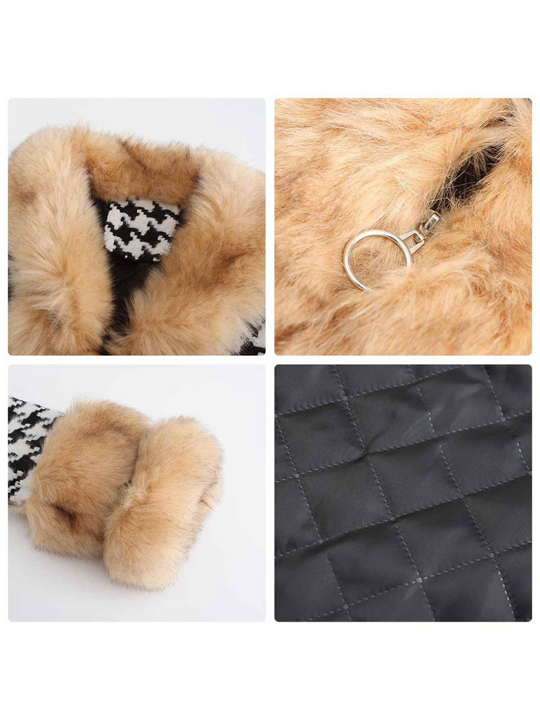 Cappotto in pelliccia sintetica pied de poule albicocca anni '50