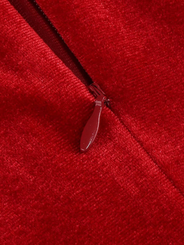 Abito a ruota in velluto tinta unita con scollo a V anni '50