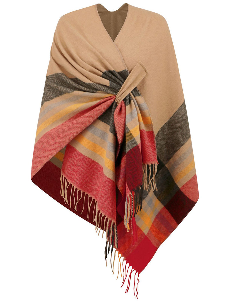 Cappotto con nappe a righe poncho antivento anni '50