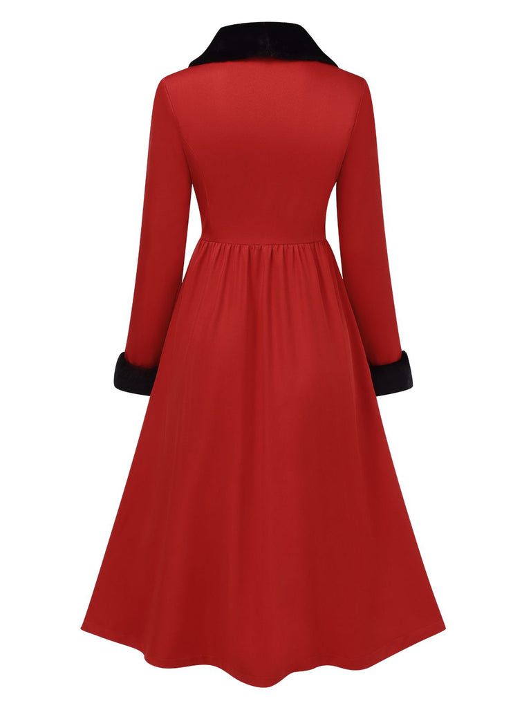 Cappotto con collo di pelliccia rosso e nero anni '50