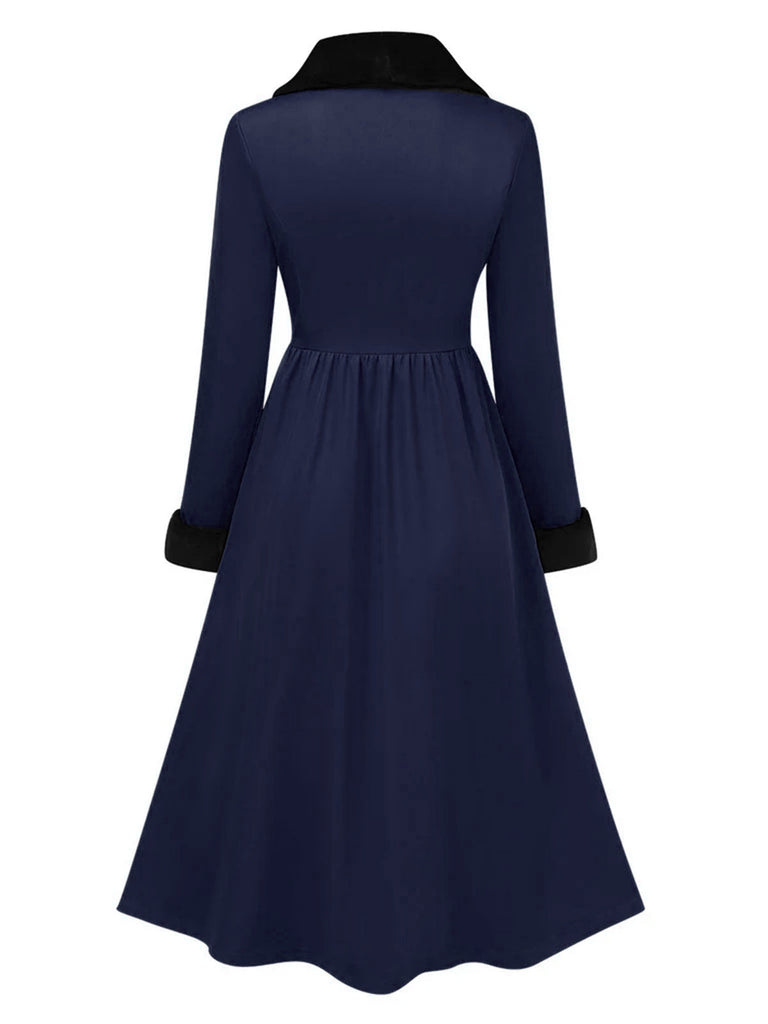 Cappotto con collo di pelliccia rosso e nero anni '50