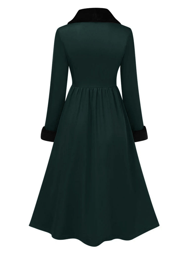 Cappotto con collo di pelliccia rosso e nero anni '50