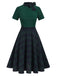 Abito patchwork plaid con collo annodato verde anni '50