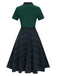 Abito patchwork plaid con collo annodato verde anni '50