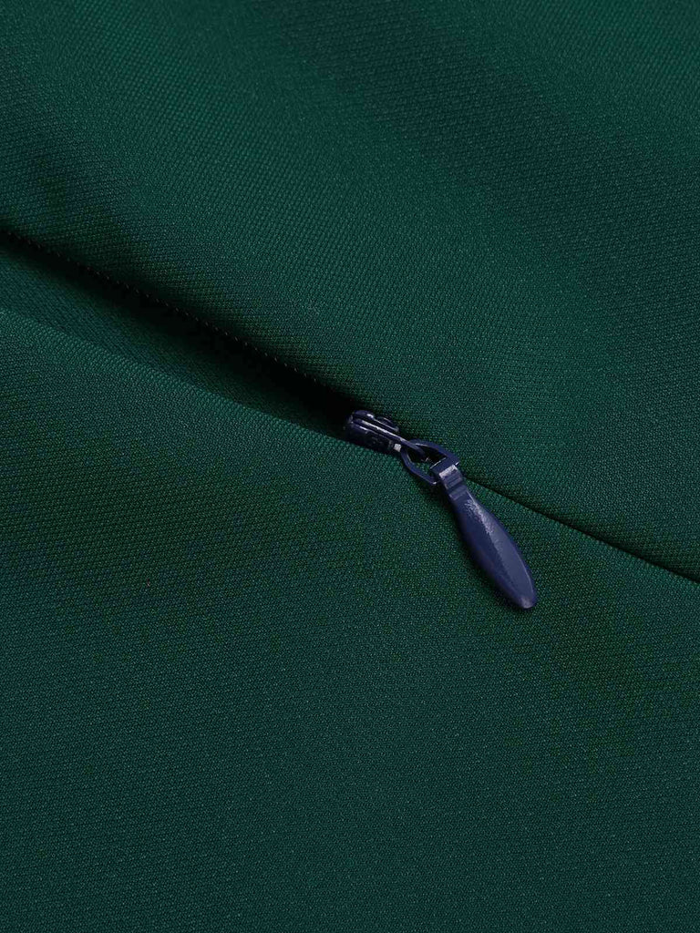 Abito patchwork plaid con collo annodato verde anni '50