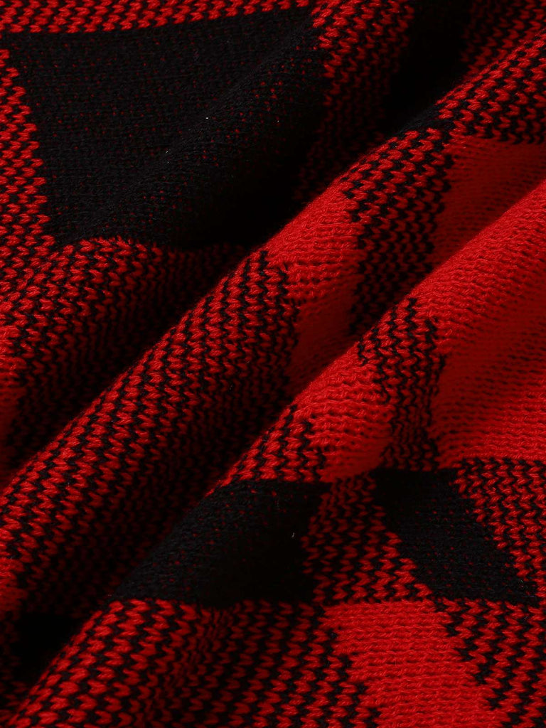 Maglione poncho a maglia a quadri con collo alto anni '50