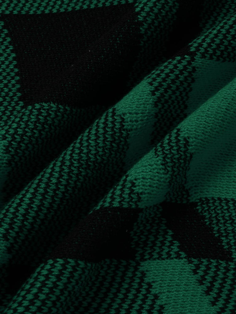 Maglione poncho a maglia a quadri con collo alto anni '50