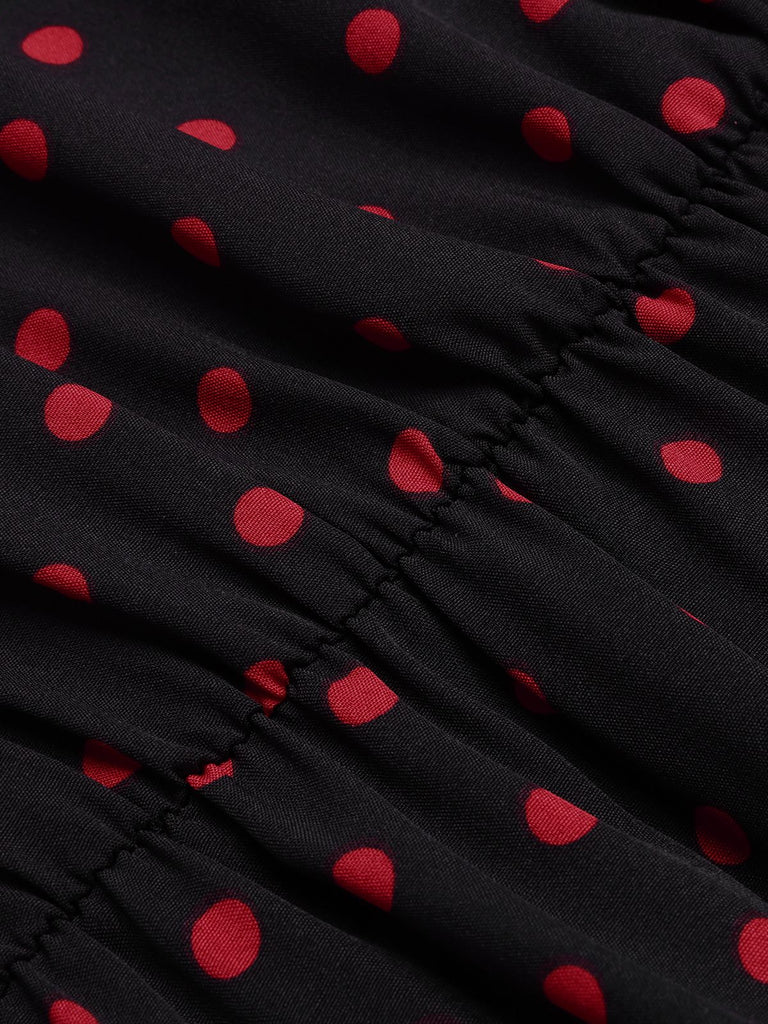 Abito a pois e maniche lunghe nero anni '50