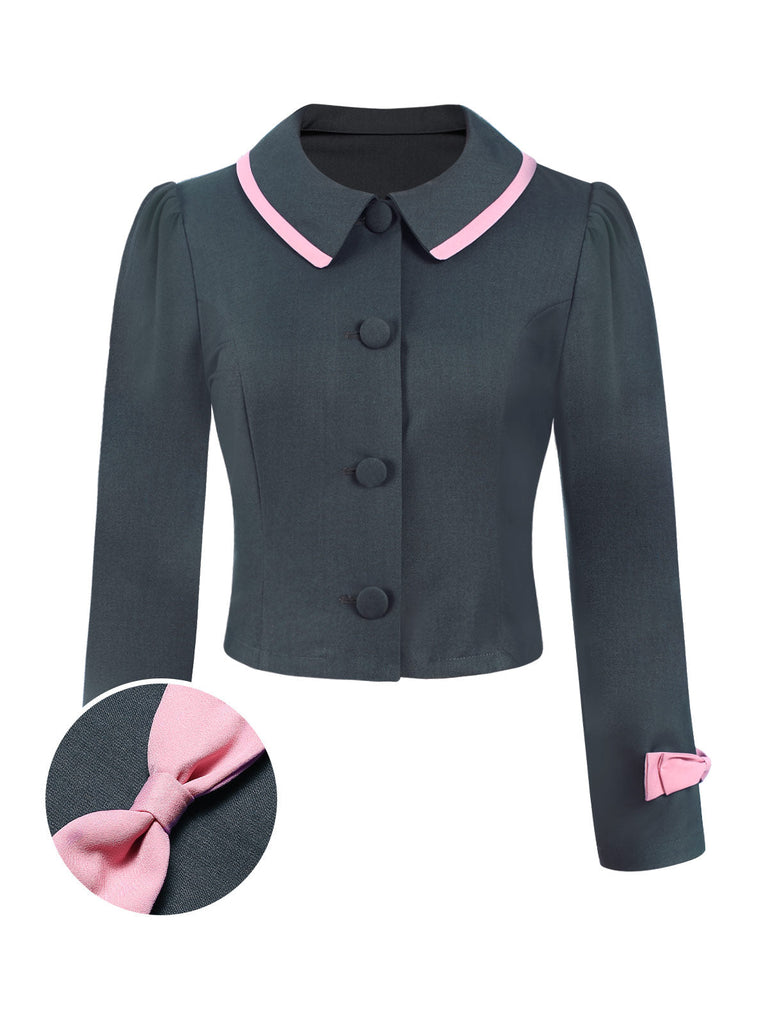 Cappotto corto con fiocco sul risvolto grigio scuro anni '50