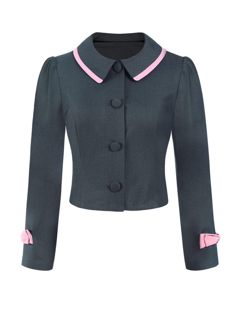 Cappotto corto con fiocco sul risvolto grigio scuro anni '50