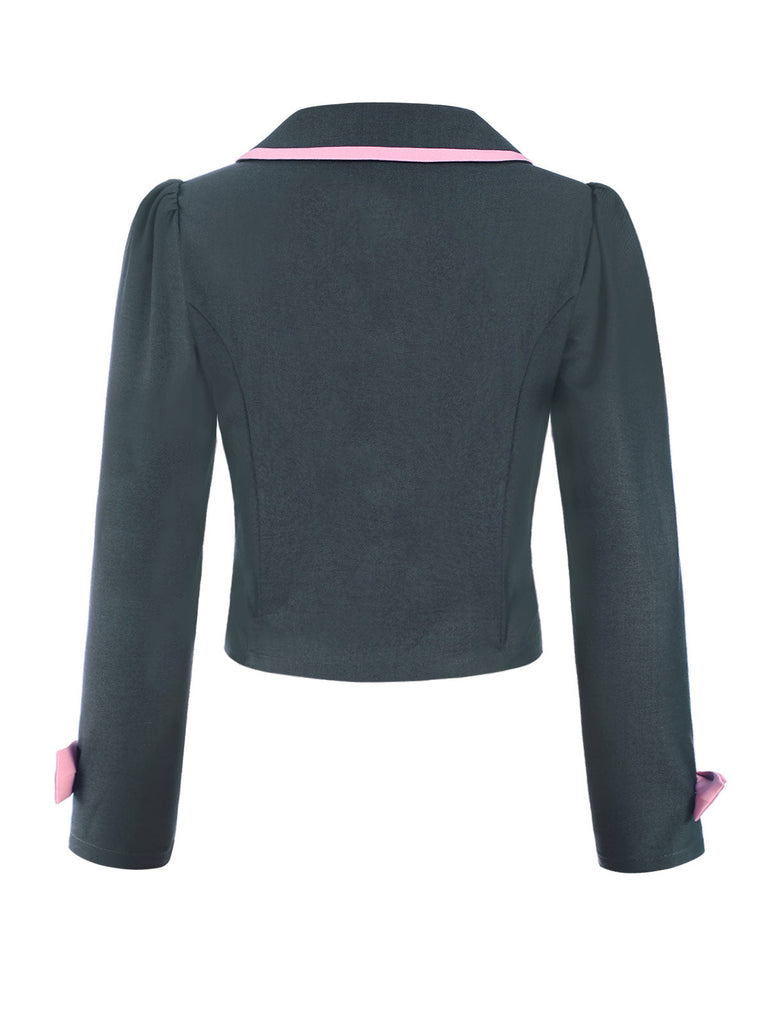 Cappotto corto con fiocco sul risvolto grigio scuro anni '50