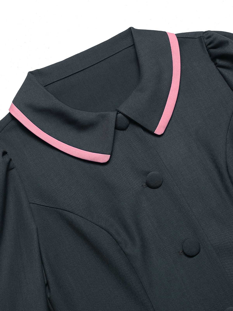 Cappotto corto con fiocco sul risvolto grigio scuro anni '50