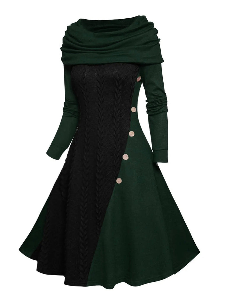 Abito a ruota in maglia con scollo a cappuccio anni '50