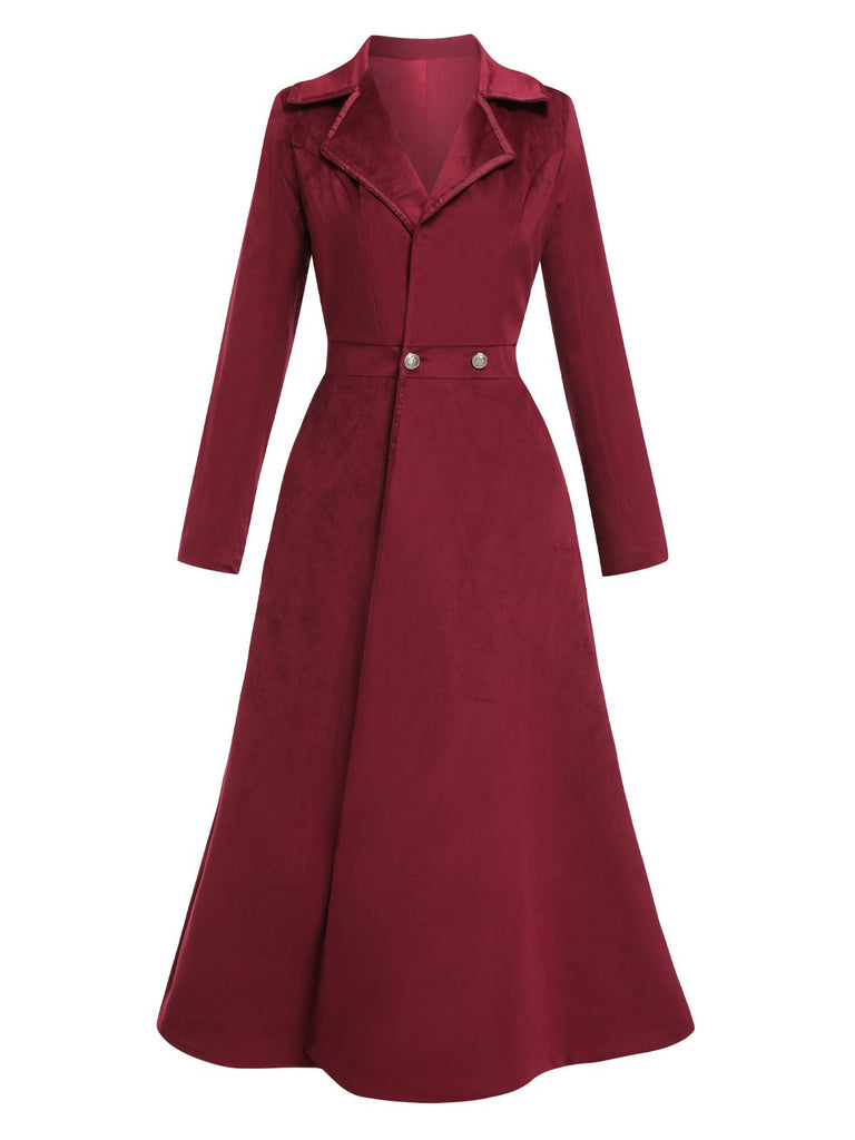 Cappotto lungo in pelle scamosciata revers bordeaux anni '30