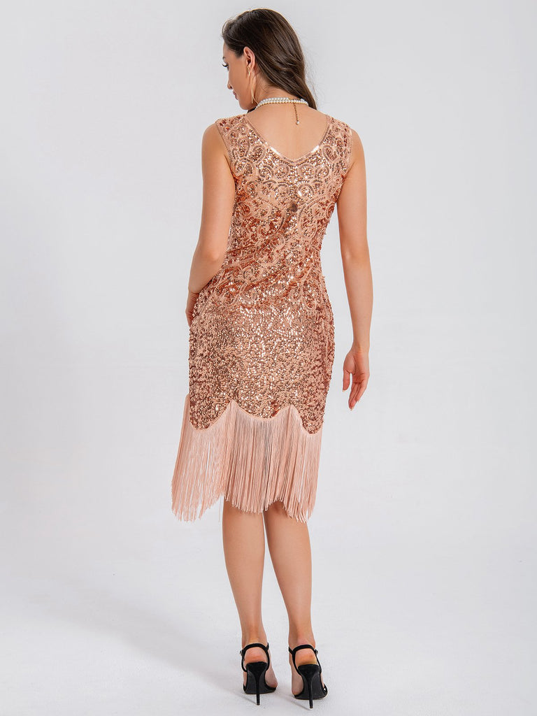 Abito senza maniche nappe paillettes scollo a V anni '20