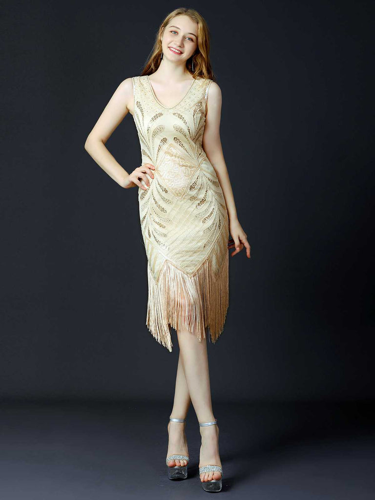 Abito senza maniche in rete frange paillettes anni '20